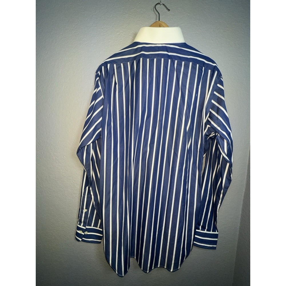 Polo Ralph Lauren Button Up Shirt Mens 15.5 Indigo Stripe White Collar 30s Style - Picture 4 of 11